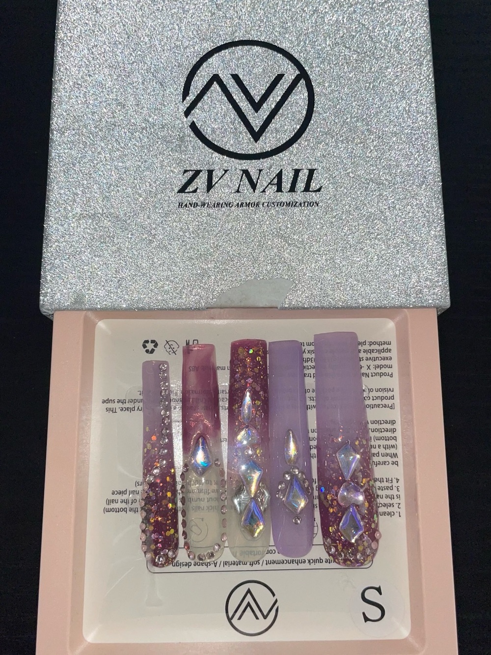 NV Pink & Lavender Crystal Press-On Nails - Picture 8 of 10